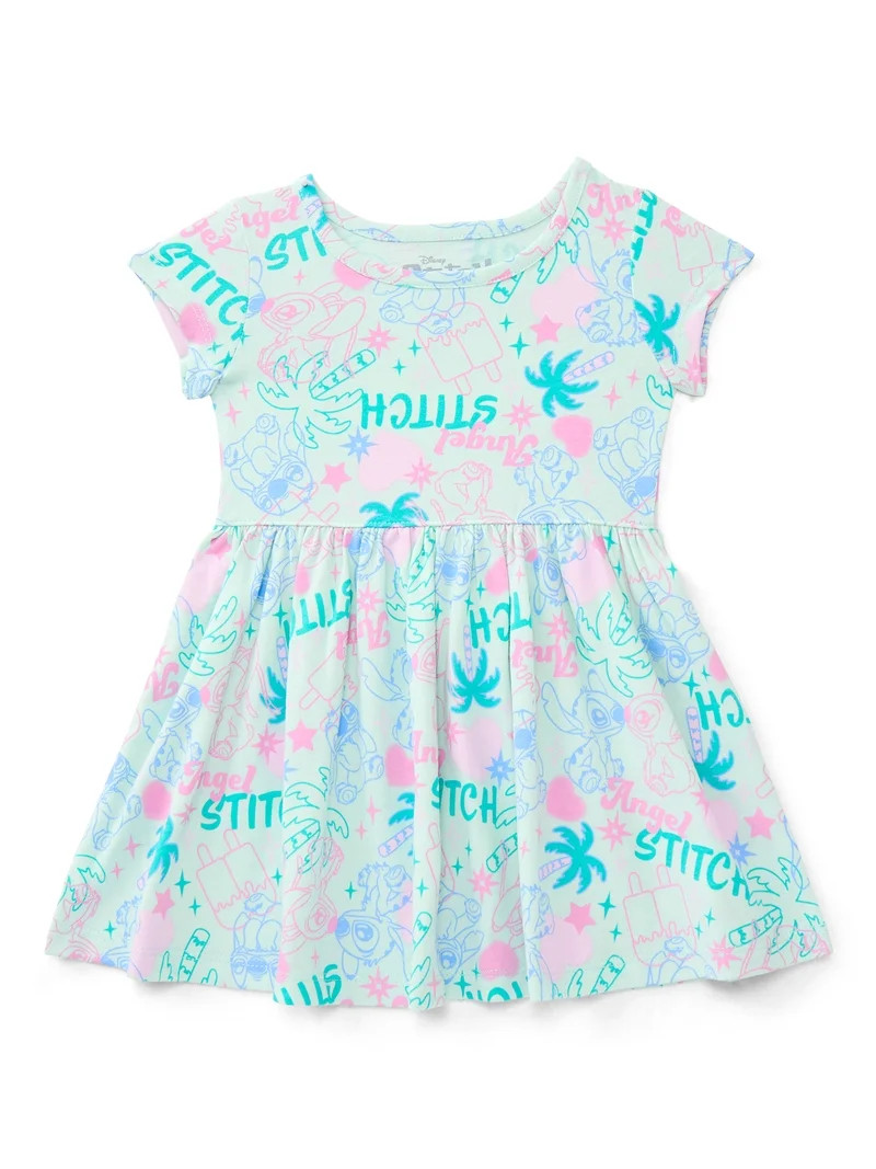 Stitch Toddler Girl Allover Print Dress with Short Sleeves, Sizes 12M-5T | Walmart (US)