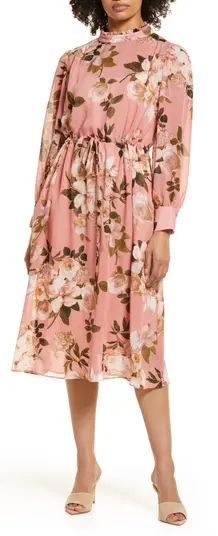 Floral Print Long Sleeve Blouson Midi Dress | Nordstrom