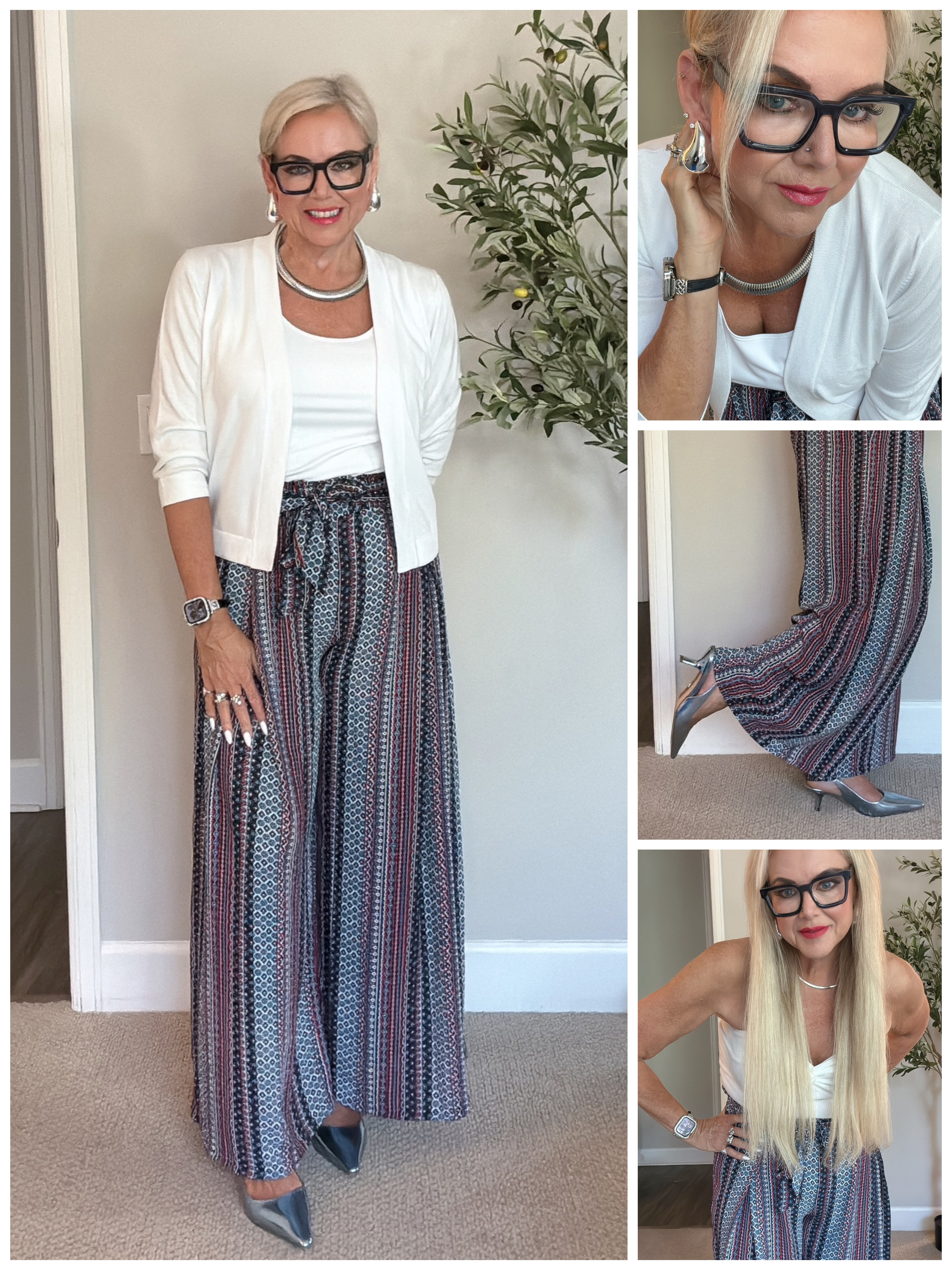 LTK Post Caption:

Breezy, chic, and oh-so-comfortable! 💫 These wide-leg Palazzo pants (M) are an absolute dream – lightweight with a pretty bow tie in the front that adds just the right touch of elegance. I paired them with a comfy microfiber shell and a cropped cardigan sweater, making it perfect for the office or a classy brunch with friends! And can we talk about these metallic blue Sam Edelman kitten heels? They add the perfect pop of color and just the right amount of flair. Obsessed! 💙 #EffortlessChic #WideLegPants #KittenHeelsLove #OfficeToBrunch #LTKOutfit #SamEdelmanStyle 

 #LTKSeasonal #LTKOver40 #LTKFindsUnder50
