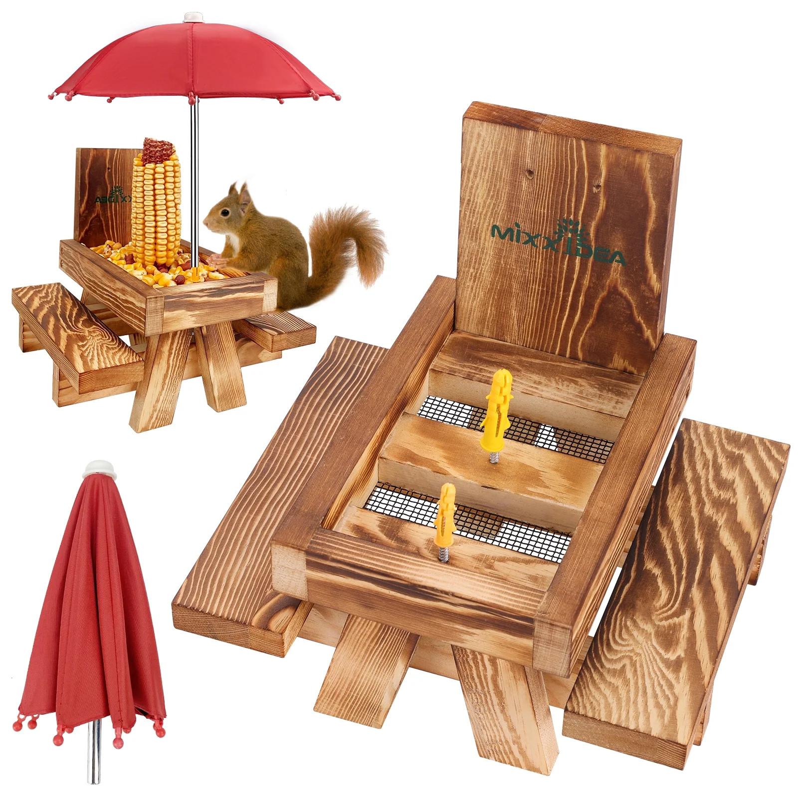 Urban Deco Squirrel Feeder Picnic Table with Umbrella, Wooden Squirrel Feeders for Outside with C... | Walmart (US)