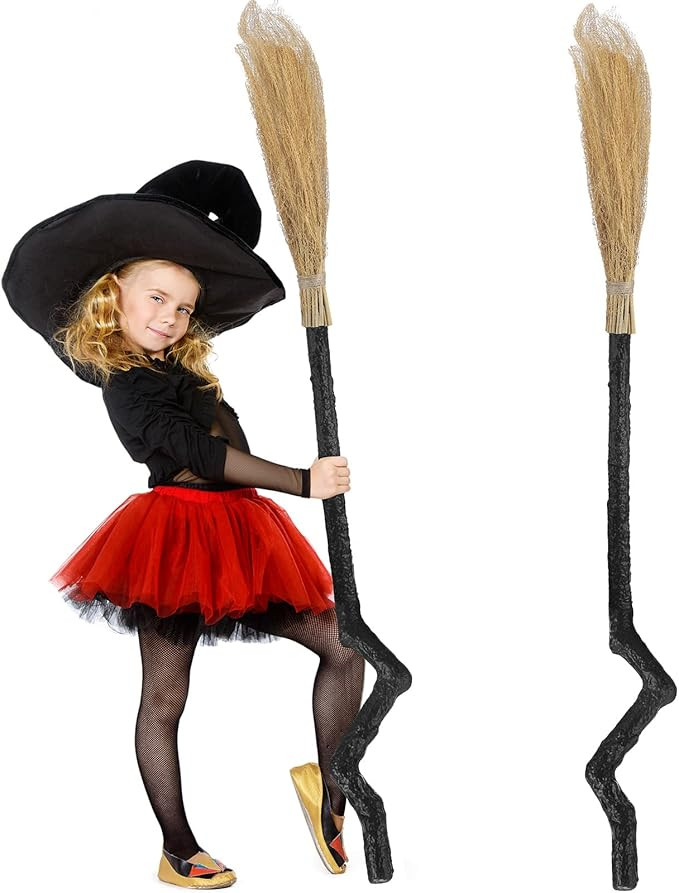 2 Pack Halloween Witch Broomstick Costume Accessories 3 Pc Crooked Wizard Flying Broom Stick Witc... | Amazon (US)