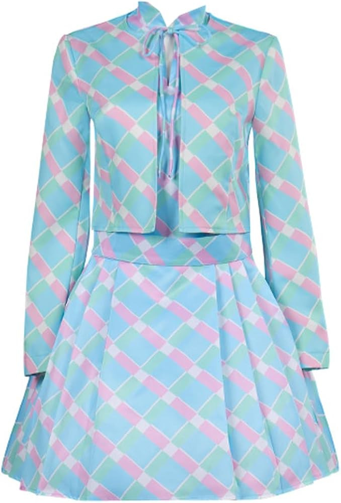 Zhazieon Adult Women Blue Plaid Dress Costume Outfit Coat Skirt Kids Dress Up Clothes Cosplay Hat | Amazon (US)