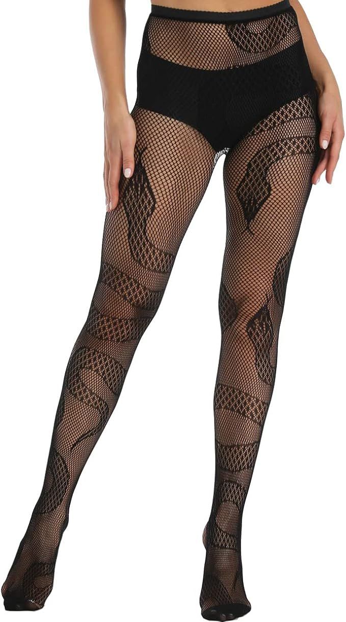 XIUSEMY Women Sexy Tights Fishnet Stockings Patterned Tights Thigh-High Black Socks Lace Leggings... | Amazon (US)
