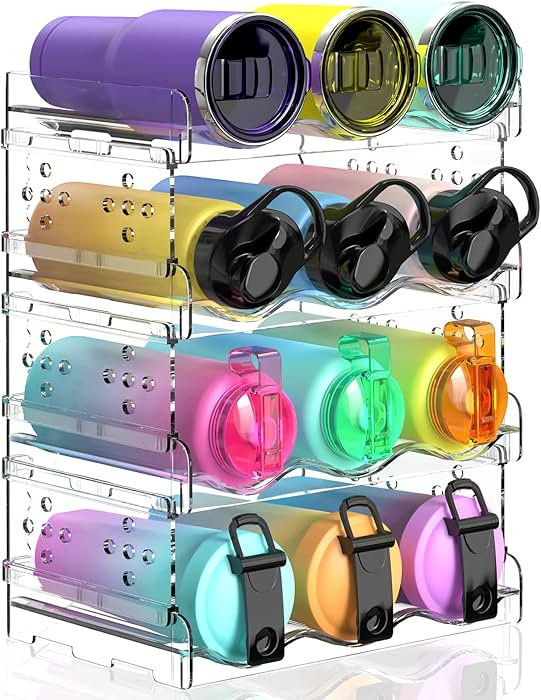 Water Bottle Organizer - 4 Pack Stackable Cup Organizer for Cabinet, Countertop, Pantry and Fridg... | Amazon (US)