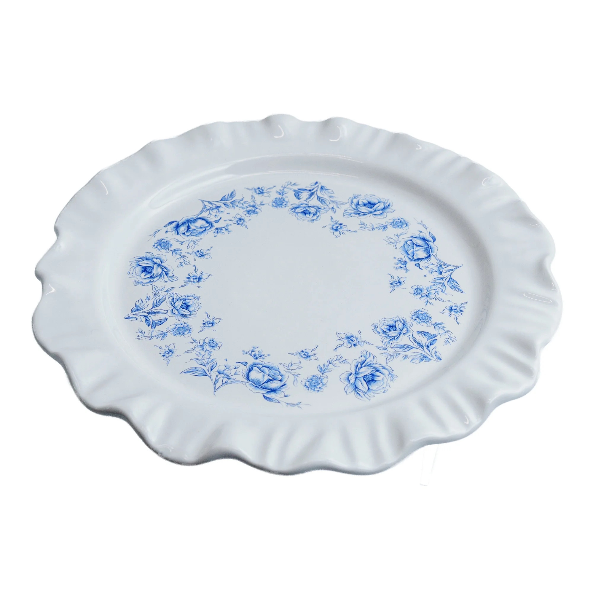 Floral Ruffled-Edged Stoneware Plates, Blue and White, 8.5", 4 Count, by My Texas House | Walmart (US)