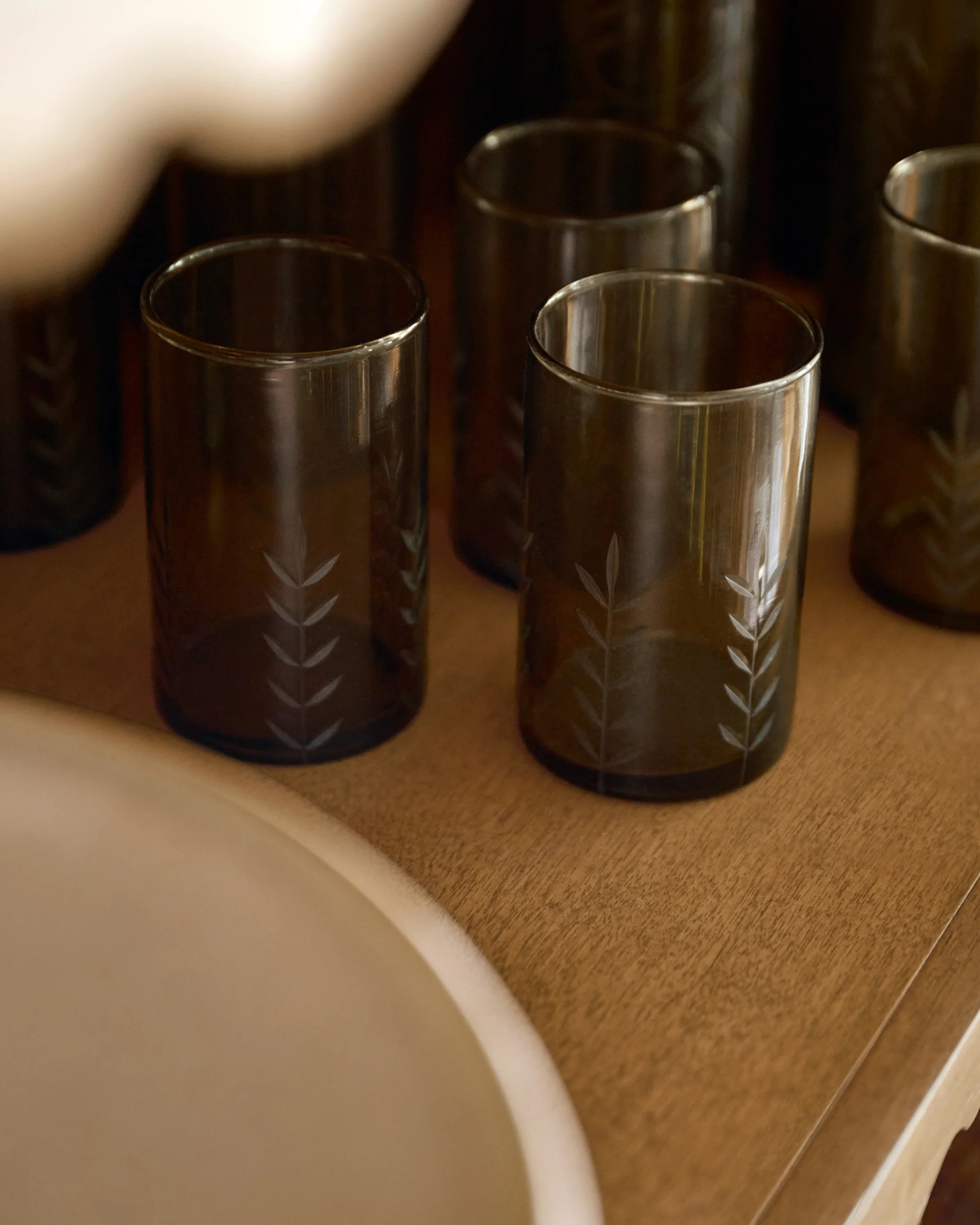 Recycled Etched Glass Tumbler, Brown | Magnolia