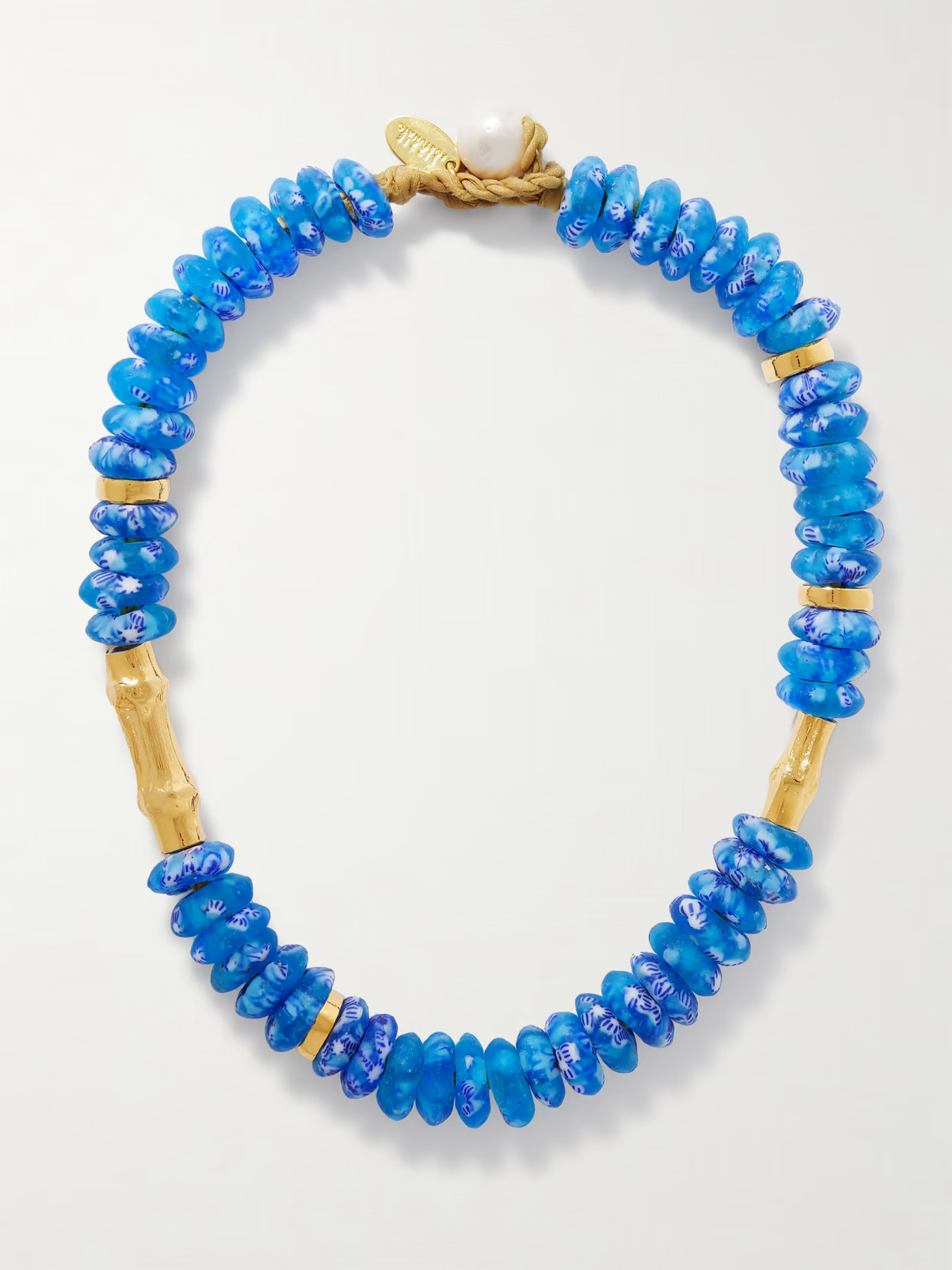 Lizzie Fortunato - Toga Beach Gold-plated Pearl Beaded Necklace - Blue | NET-A-PORTER (US)