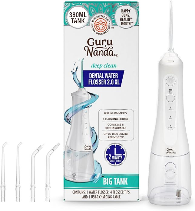 GuruNanda Water Dental Flosser 2.0 XL – 380ML Large Tank, 4 Flossing Modes, Cordless & Portable... | Amazon (US)
