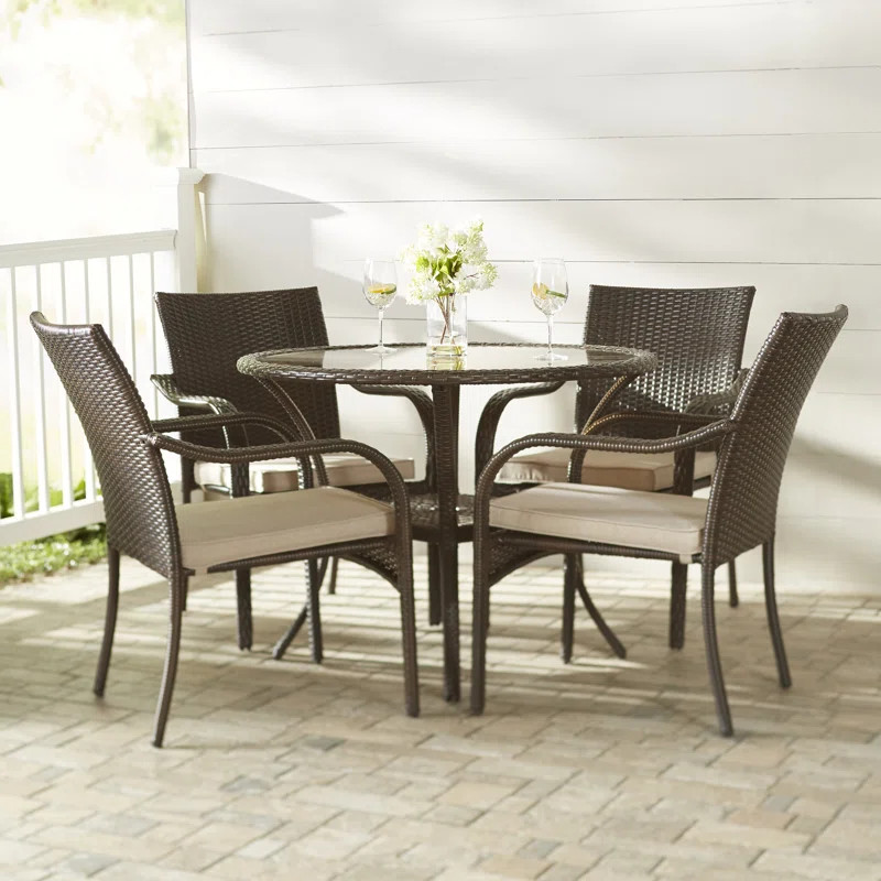 Tahirul 4 - Person Round Outdoor Dining Set with Cushions | Wayfair North America