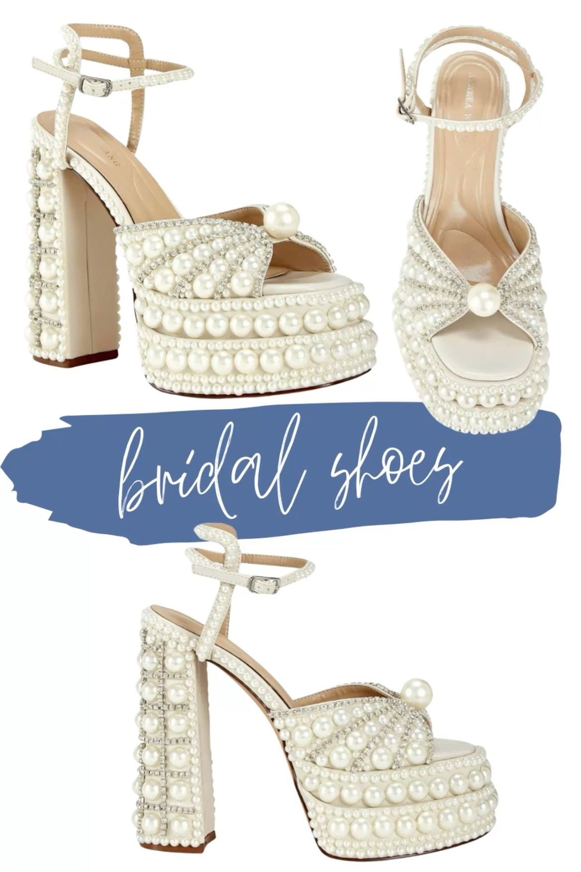 Make a bold bridal statement with these luxe pearl and rhinestone platform heels. Perfect for the modern glam bride, these high block heels feature oversized pearls, dazzling crystals, and ankle strap support for a look that turns heads from ceremony to dance floor. Ideal for weddings, receptions, or your bridal after-party look! 

#LTKStyleTip #LTKWedding #LTKParties
