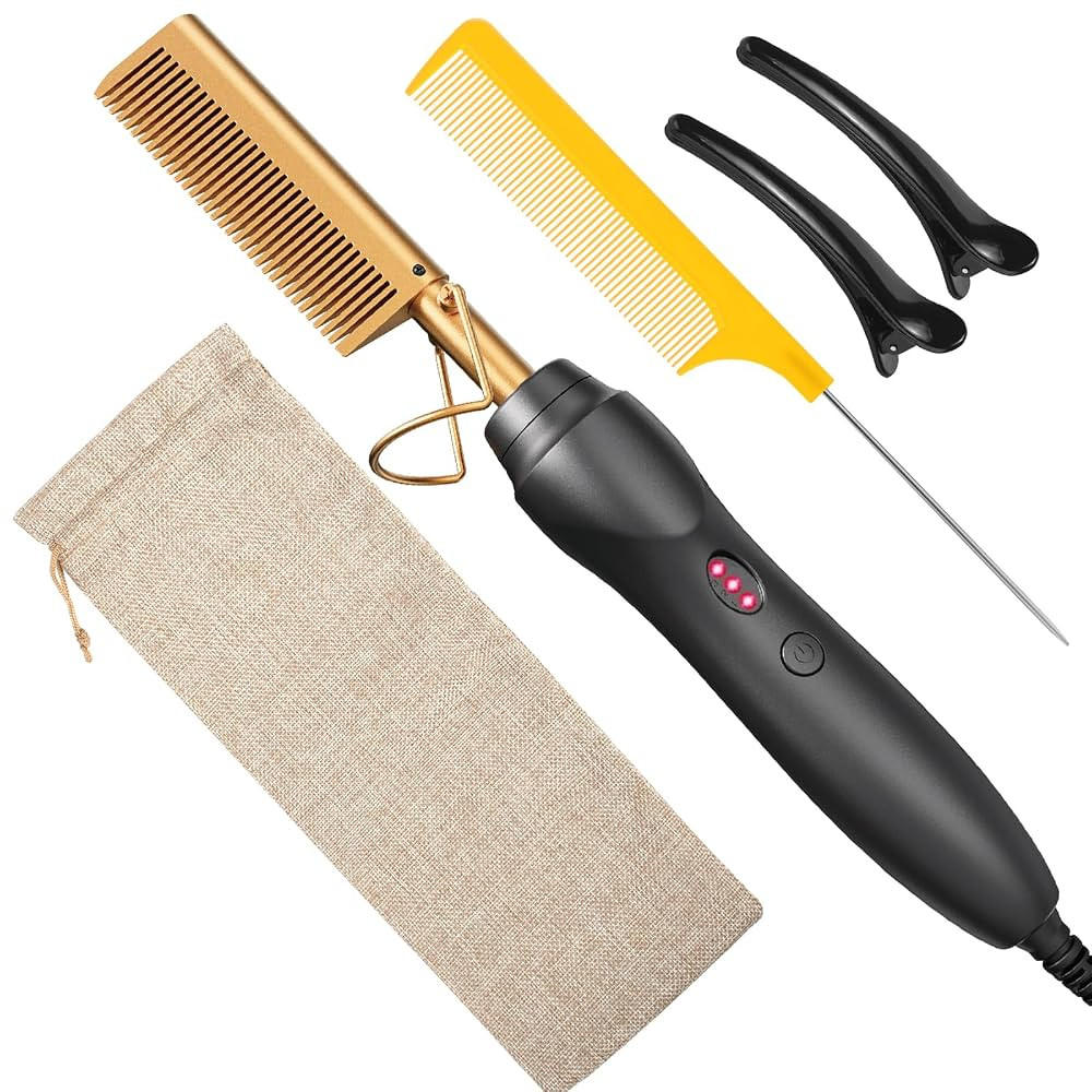 Hot Comb Hair Straightener Pressing Combs - Ceramic Electric Straightening Comb for Natural Black... | Amazon (US)