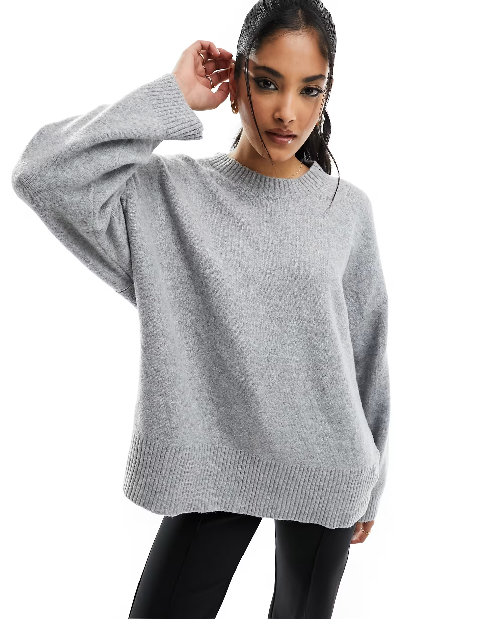 Stradivarius chunky knit sweater in gray | ASOS (Global)