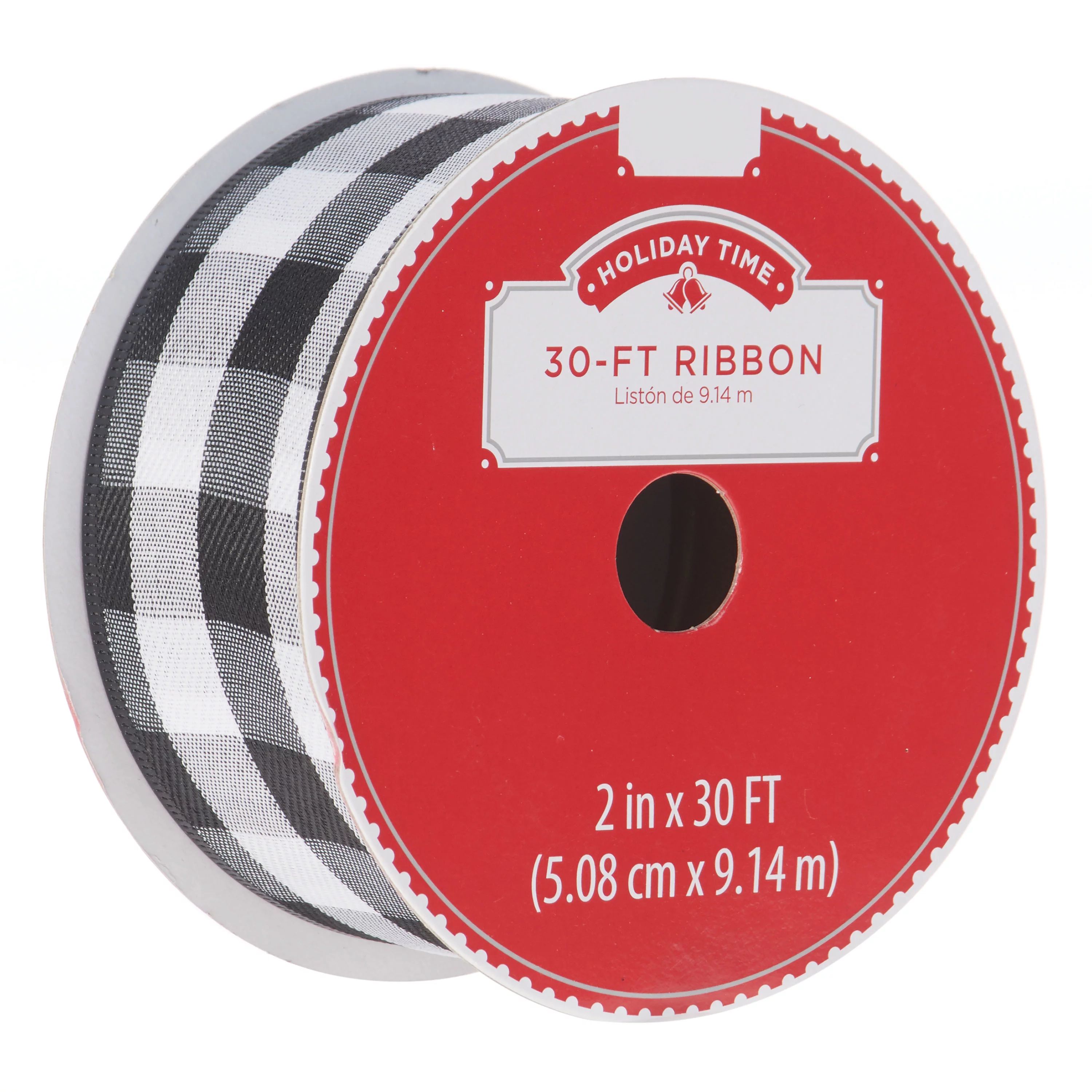 Holiday Time Ribbon, Black and White Buffalo Plaid, 2" x 30' - Walmart.com | Walmart (US)