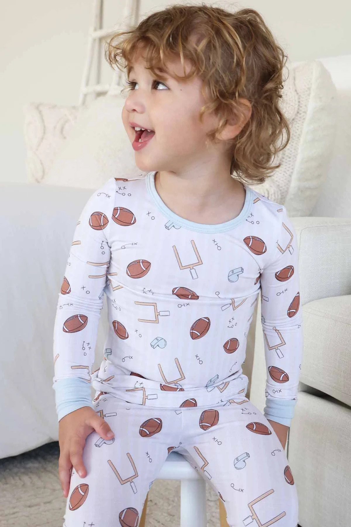 Tiny Touchdowns Two Piece Pajama Set | Neutral | Caden Lane
