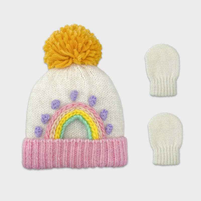 Baby Girls' 2pc Rainbow Hat and Glove Sets - Cat & Jack™ Oatmeal | Target