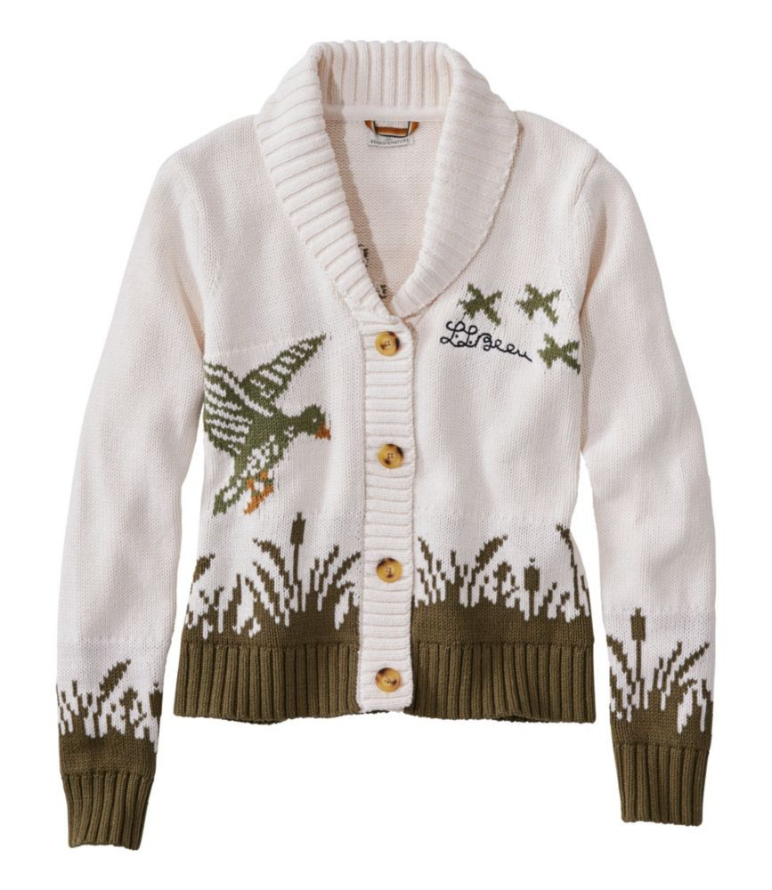 Women's Signature Original Cotton Sweater, Shawl Cardigan Sweater Novelty Oatmeal Duck Medium, Cotton/Yarns L.L.Bean | L.L. Bean