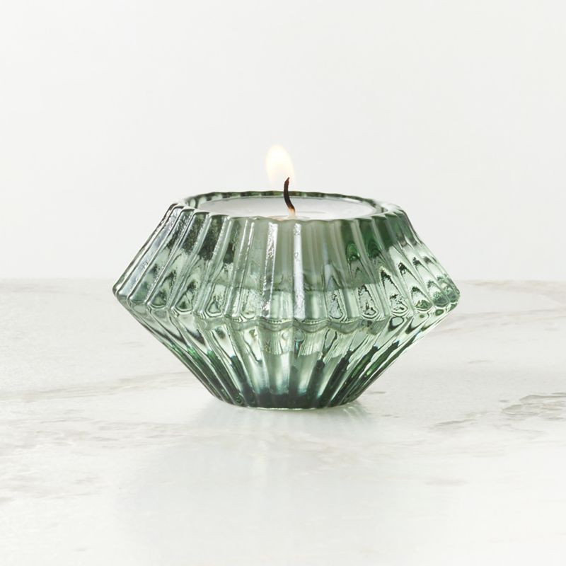 Nova Modern Ribbed Green Glass Reversible Candle Holder + Reviews | CB2 | CB2