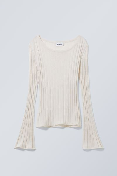 Enora Sheer Knit Long Sleeve Top - Round neck - Long sleeve - Light Mole - Ladies | H&M GB | H&M (UK, MY, IN, SG, PH, TW, HK)