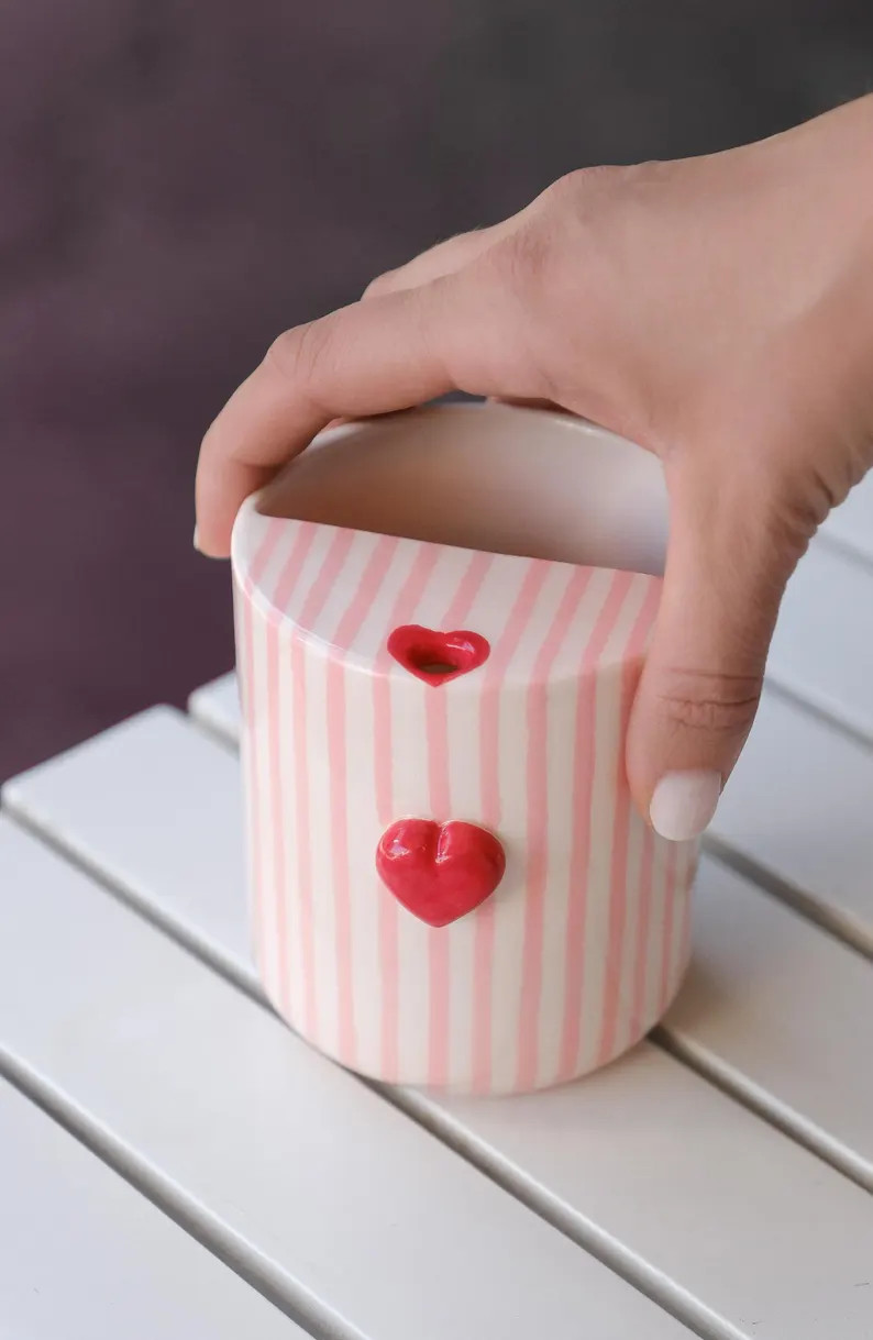 Heart Travel Ceramic Tumbler, Minimalist To-go Cup, Hand Thrown Pottery Mug, Rustic Sip Mug, Lemo... | Etsy (US)