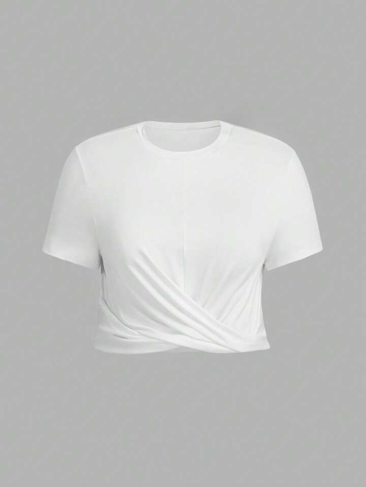 SHEIN EZwear Plus Wrap Cross Front Crop Tee | SHEIN
