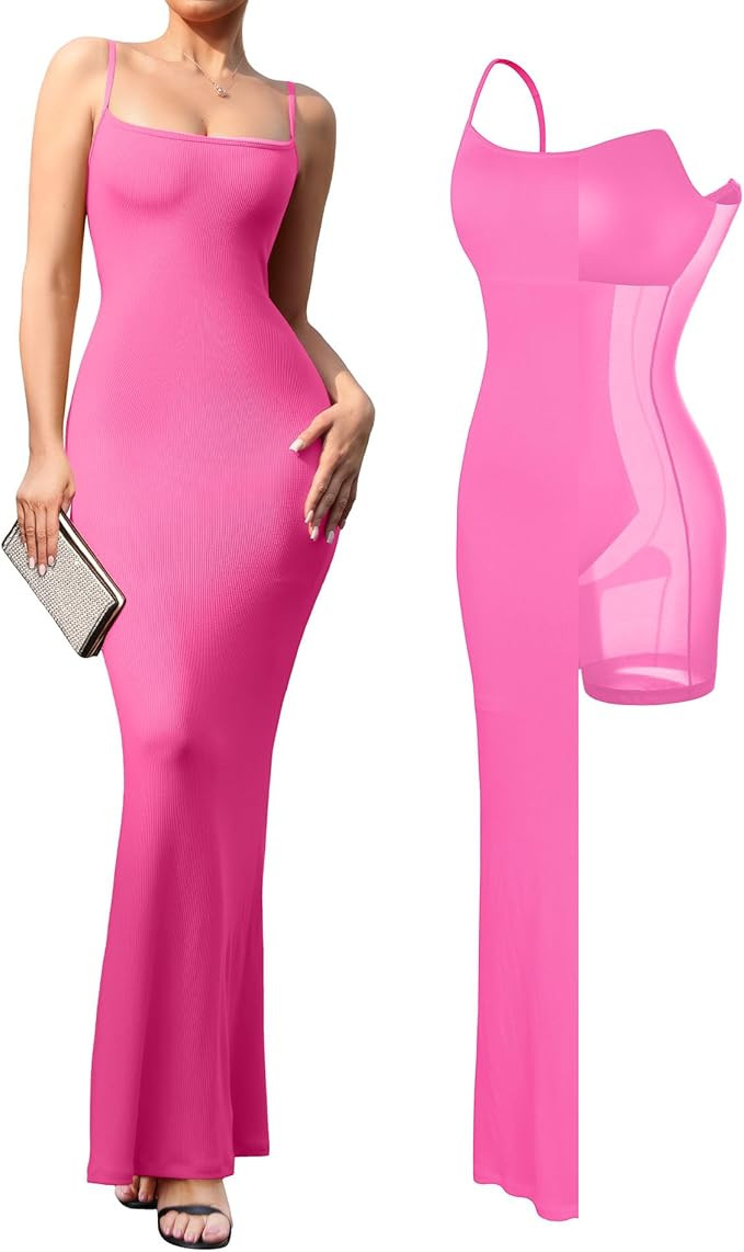 Popilush Formal Dresses for Women Maxi Black Dress Built in Bra Summer Shapewear Tummy Control Bo... | Amazon (US)