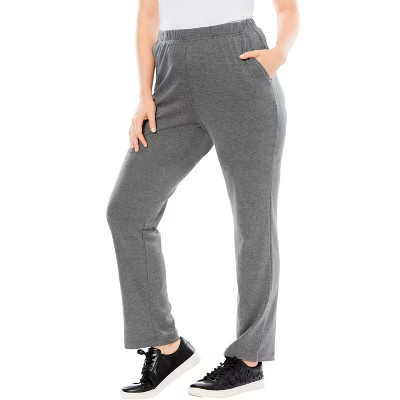 Roaman's Plus Size Straight Leg Soft Knit Pull On Pant - 1X, Medium Heather Grey | Target