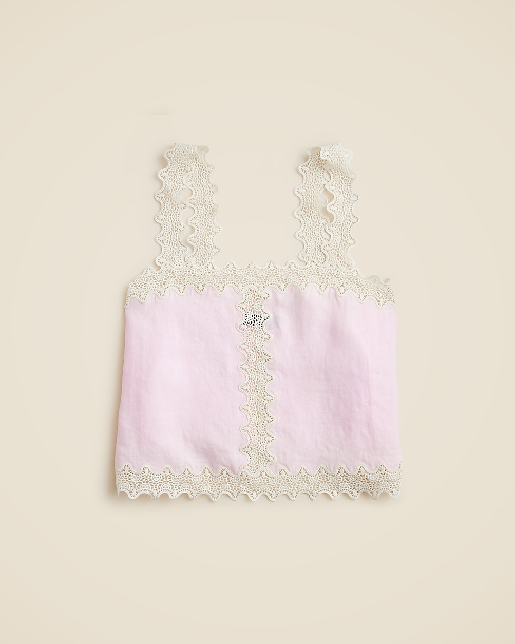Lace-trim squareneck tank top in linen | J. Crew US