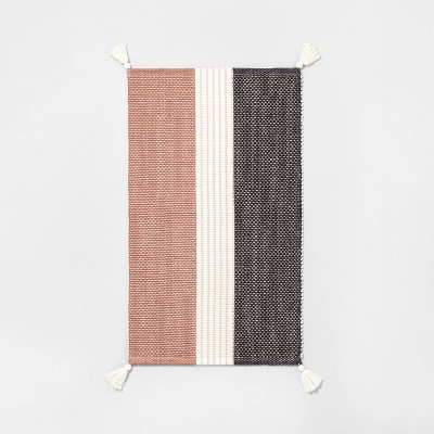 Subtle Center Stripes Colorblock Bath Rug Copper/Cream/Gray - Hearth & Hand™ with Magnolia | Target