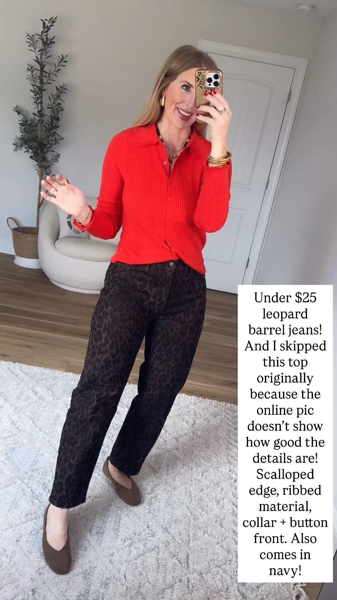 Red Pointelle sweater and leopard barrel jeans from Walmart

#LTKootd