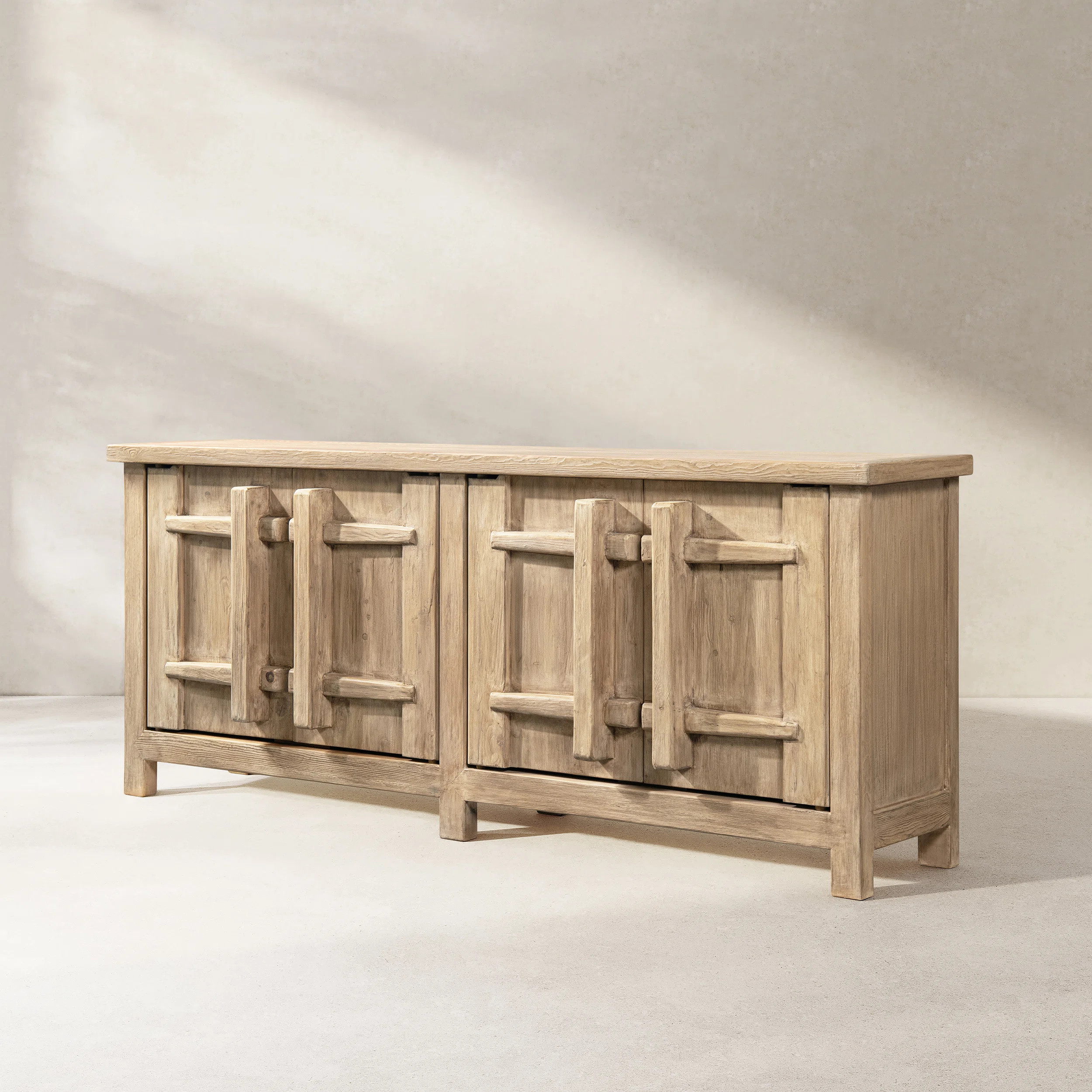 Rowan 91" Reclaimed Elm 4-Door Crossbar Sideboard Cabinet | Wayfair North America