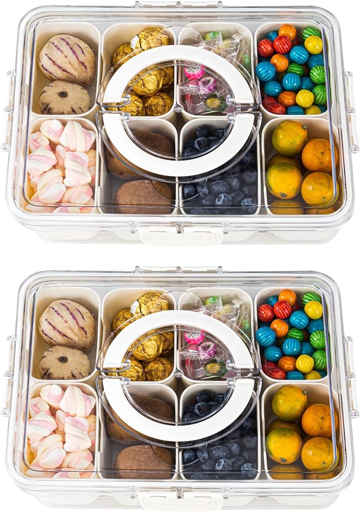 Amzcku Divided Serving Tray with Lid and Handle - Snackle Box Charcuterie Container (Pack of 2) | Amazon (US)