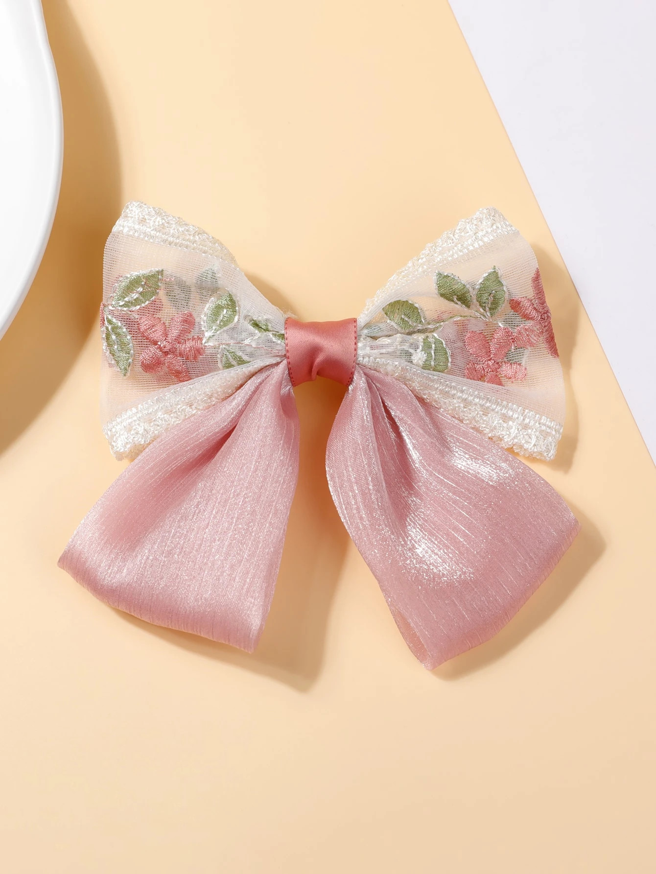 Floral Embroidered Bow Decor French Clip | SHEIN