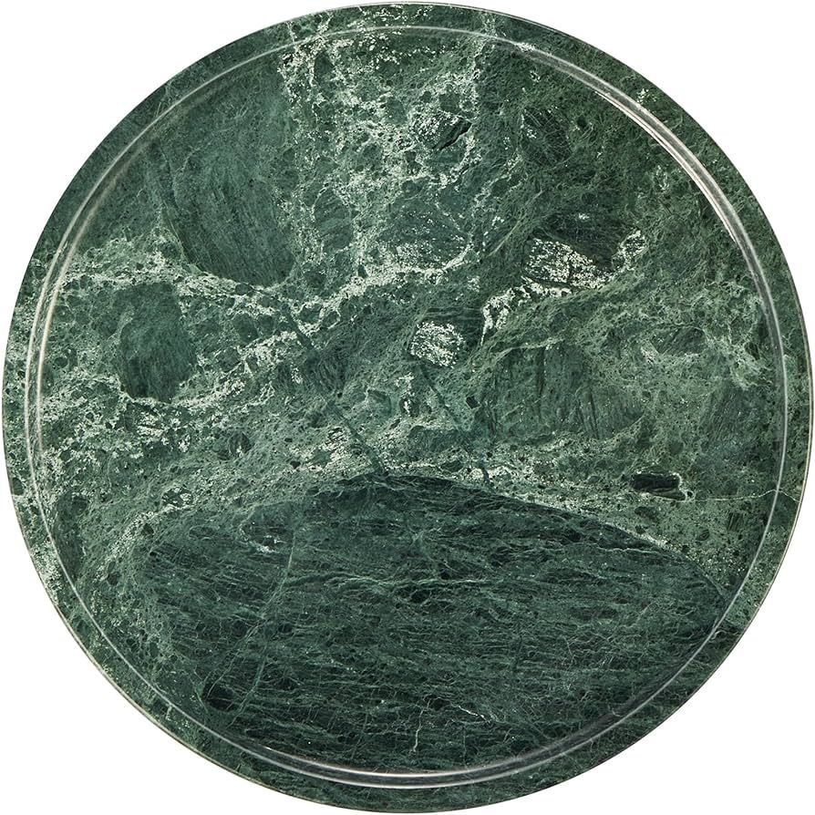 Koville Indian Luxury 𝐍𝐚𝐭𝐮𝐫𝐚𝐥 𝐌𝐚𝐫𝐛𝐥𝐞 Round Serving Trays, Genuine Marble Tray for Bathroom Kitchen, Hand Polished Coffee Table Tray Vanity Tray Perfume Tray for Dresser (Indian Green) | Amazon (US)
