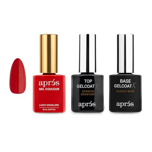 APRÉS Gel Couleur Trio Set - Gel Color, Base Coat, Non-Wipe Top Coat (15ml), Nail Polish Bundle (Lucky Envelope) | Amazon (US)