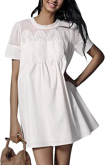 Womens Summer Lace Mini Babydoll Dress Ruffled Collar Short Sleeve Loose Mesh Swing Elegant Flare... | Amazon (US)