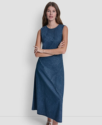 Petite Sleeveless Crewneck Bias Cut Dress | Macy's