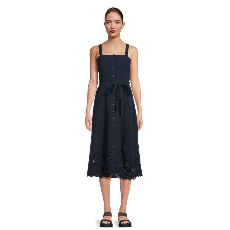 Time and Tru Women's Cotton Eyelet Button Front Dress, Sizes XS-XXXL - Walmart.com | Walmart (US)