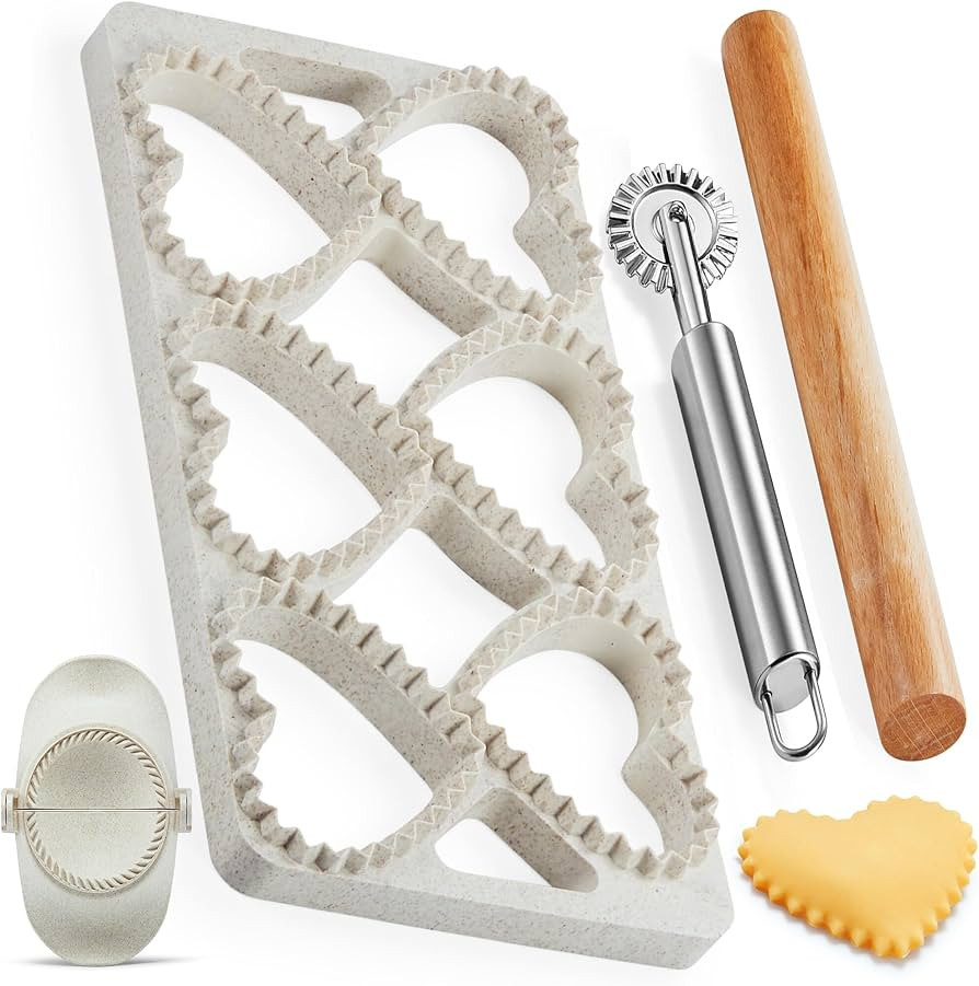 Ravioli Maker Press, Ravioli Press Mold Set - Heart Ravioli Stamp Maker Cutter with Wood Rolling ... | Amazon (US)