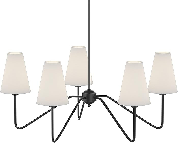 Electro bp;30" Dia 5-Arm Classic Chandeliers Matt Black with White Linen Shades,Light Fixture for... | Amazon (US)