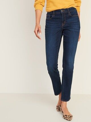 Mid-Rise Dark-Wash Power Slim Straight Jeans for Women | Old Navy (US)