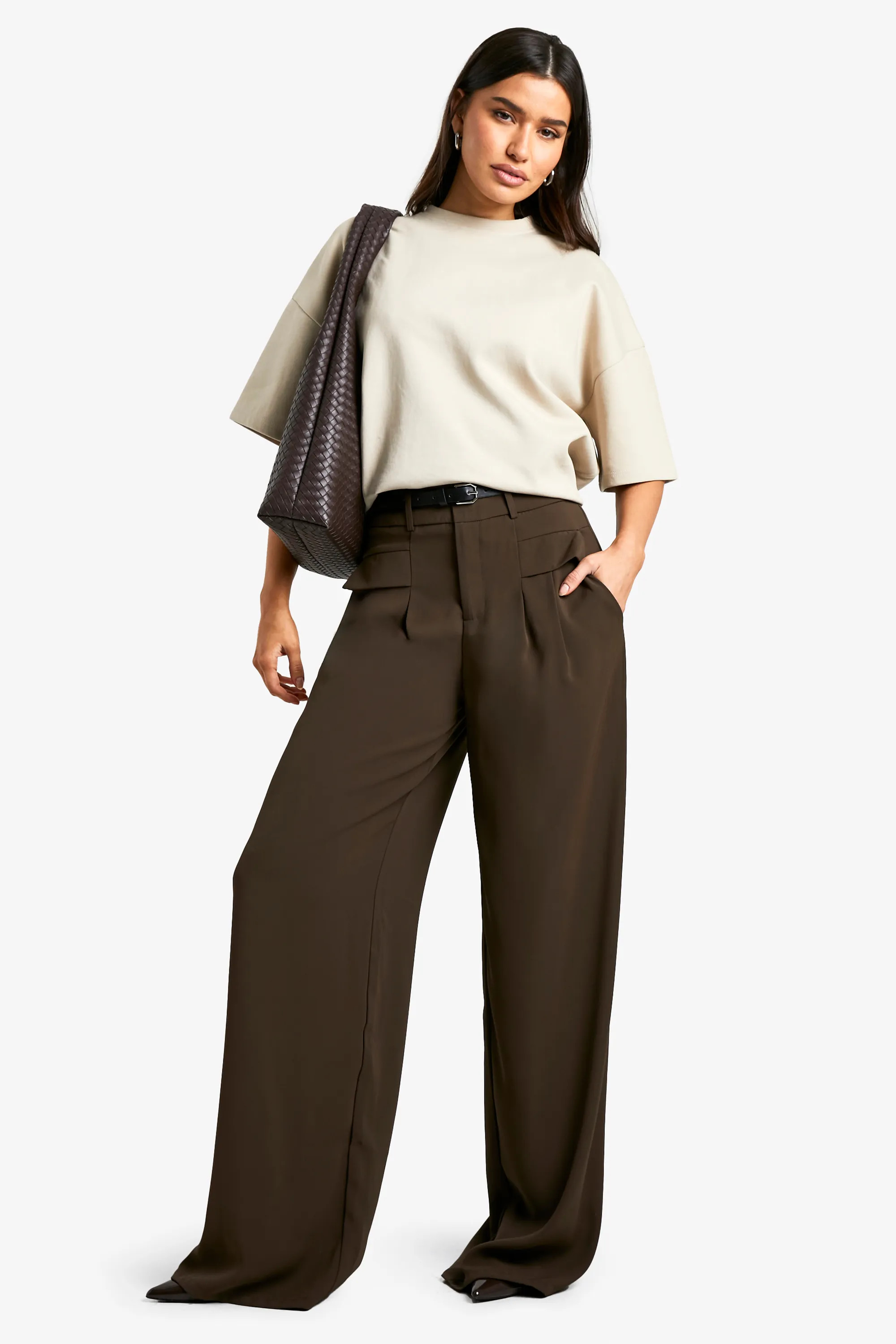 Trousers | Tall Fluid Belted Wide Leg Trousers | boohoo | Boohoo.com (UK & IE)