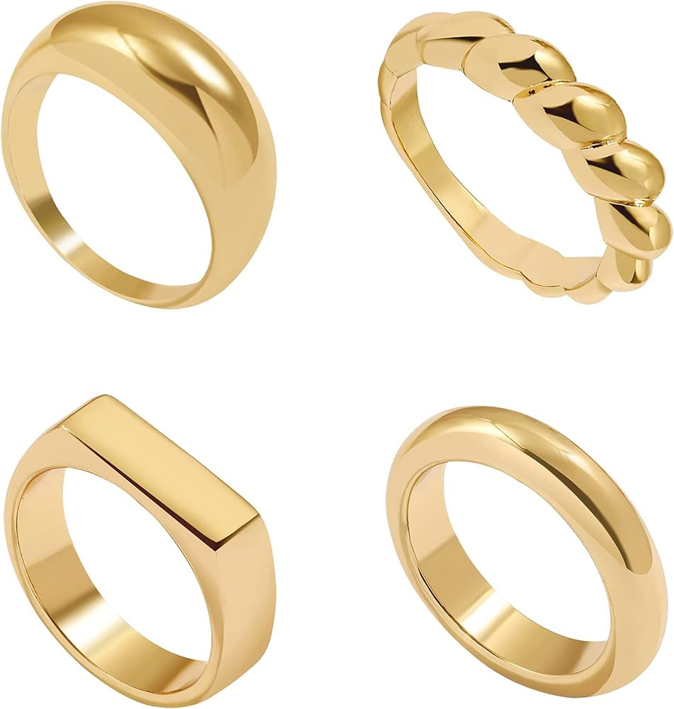 ERPELS Thick Dome Chunky Rings Gold Simple Knuckle Ring Set Twisted Ring Minimalist Statement Rin... | Amazon (US)