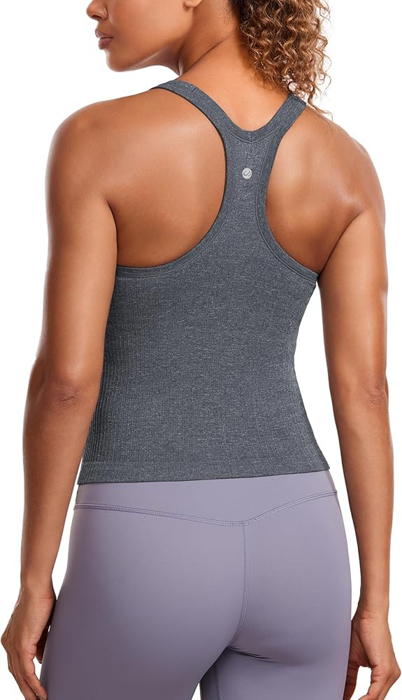 CRZ YOGA Seamless Ribbed Womens Tank Top Racerback Camisoles with Built in Bra Padded Scoop Neck ... | Amazon (US)