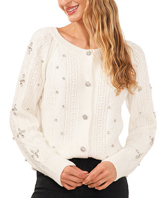 CeCe Women's Cable-Knit Rhinestone Cardigan - Macy's | Macy's