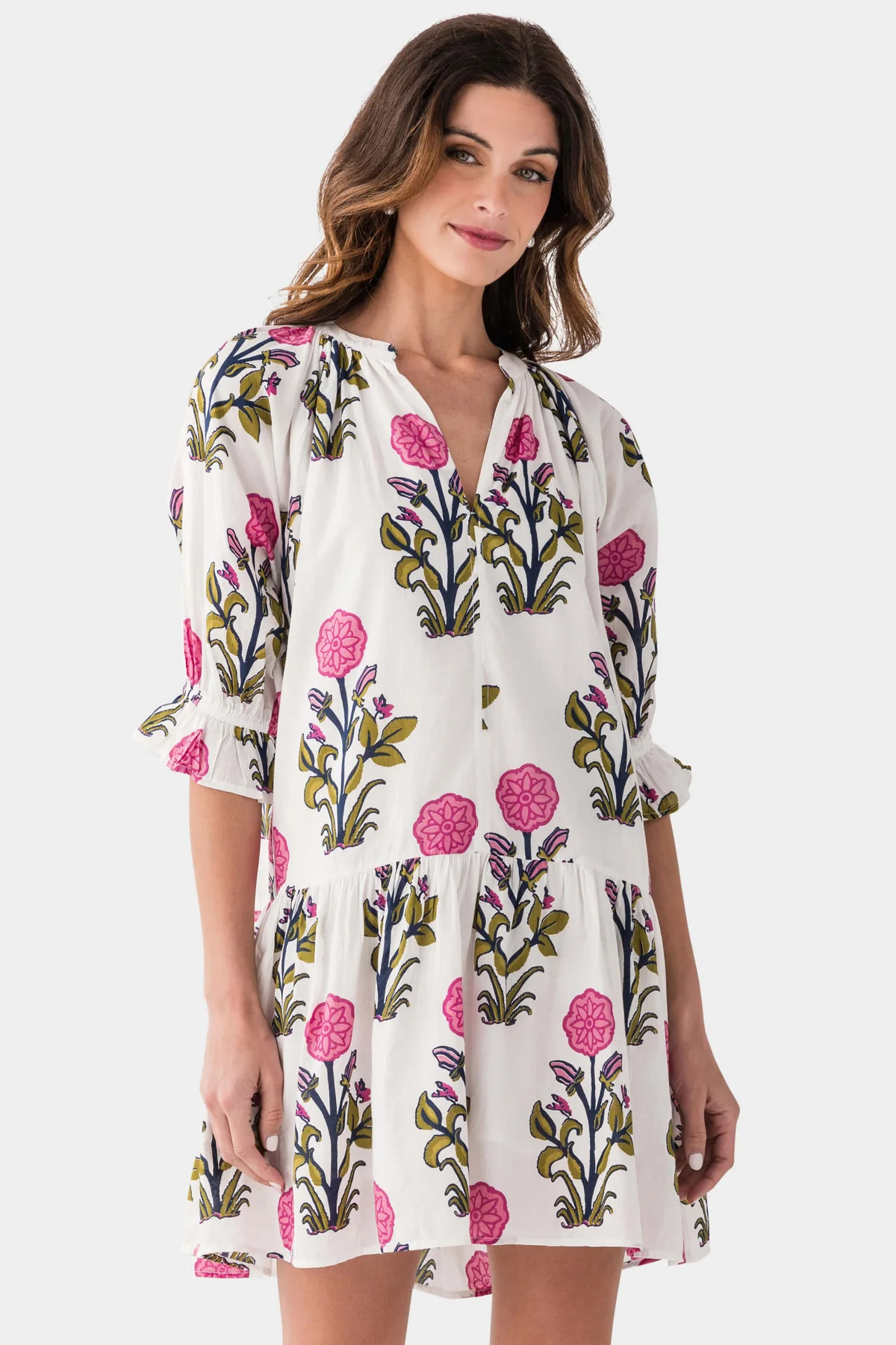 THML Sloane Splitneck Flower Print 3/4 Sleeve Dress | Social Threads