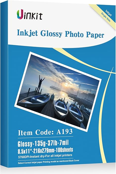 Uinkit 37lb Thin Flyer Paper Glossy 8.5x11 Inkjet 100 Sheets Single Side DIY Chip Bag 135gsm Prin... | Amazon (US)