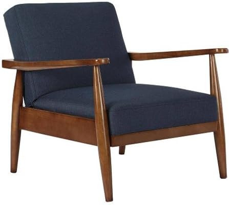 Better Homes and Gardens Flynn Mid-Century Chair Wood with Linen Upholstery Blue | Amazon (US)