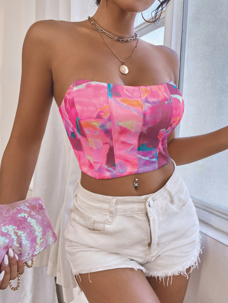 Graphic Print Bustier Crop Tube Top | SHEIN