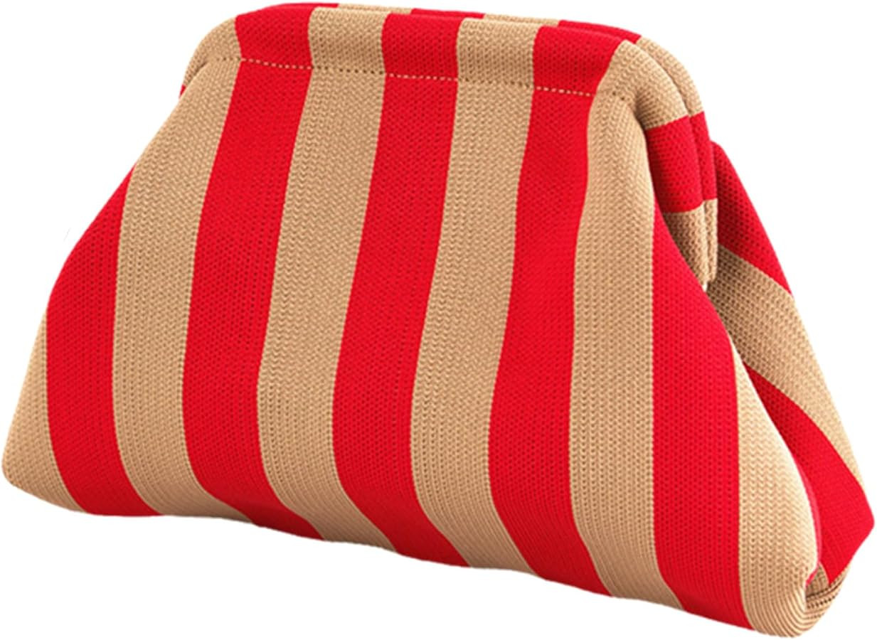 Clutch Purses for Women 2026 Summer Beach Woven Crochet Bag Dumpling Striped Ruched Cloud Purse E... | Amazon (US)