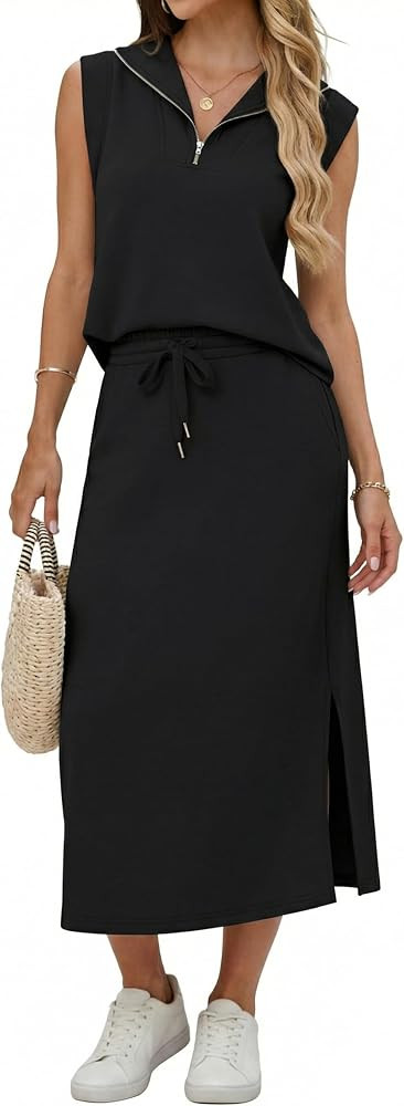 Lepunuo Skirt Sets Women Two Piece Outfits Summer Casual Maxi Skirt Set | Amazon (US)
